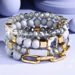 Dusty Gray Multi-Layered Beaded Bracelet With Natural Stones